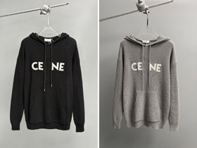 Celine logo patch wool hooded knitted sweater-5448  